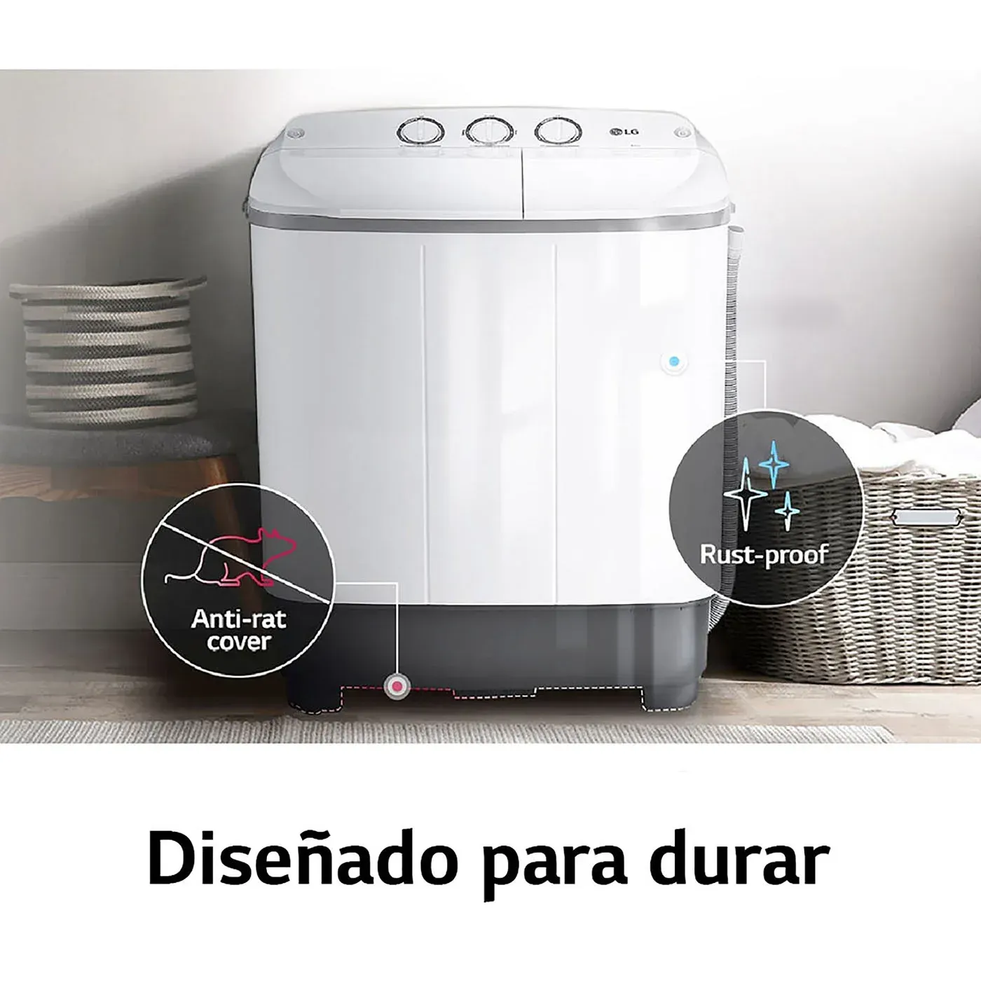 Lavadora LG  SemiAutomática Doble Tina Carga Superior  8 Kg WP8WMR Blanco